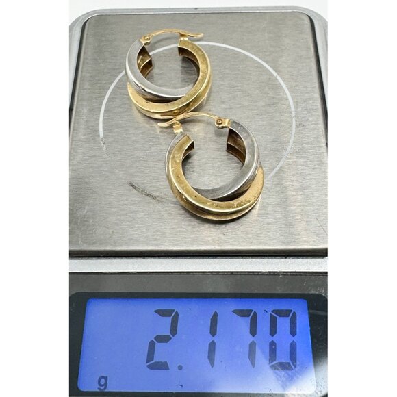 Andrea Candela CJI 14k White Yellow Gold Twined Hoop Huggie Earrings - Picture 6 of 6